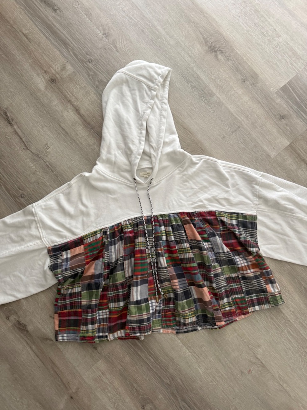 ANTHROPOLOGIE Pilcro Women’s Cotton Hooded Plaid & White Top XL - Picture 8 of 10